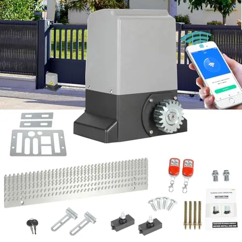 Jaxguom Accionamiento para puerta corredera de 550 W, accionamiento de puerta de garaje hasta 1200 kg, juego de accionamiento para puerta corredera con mandos a distancia y función WiFi