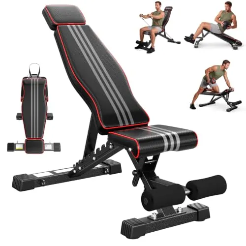 YOLEO Banco de Pesas Ajustable Plegable, Banco de Musculación Plano, Inclinado y Declinado, Banco de Ejercicios para Entrenamiento de Cuerpo Completo, Fitness para Casa (Metalico)