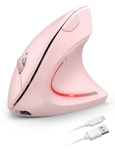 TECKNET Ratón Ergonómico Recargable, 4800DPI 2.4GHz Ratón Vertical | Ratón Inalámbrico Silencioso 6 Botones con Receptor USB para PC, Ordenador, Portátil, Mac, Rosa