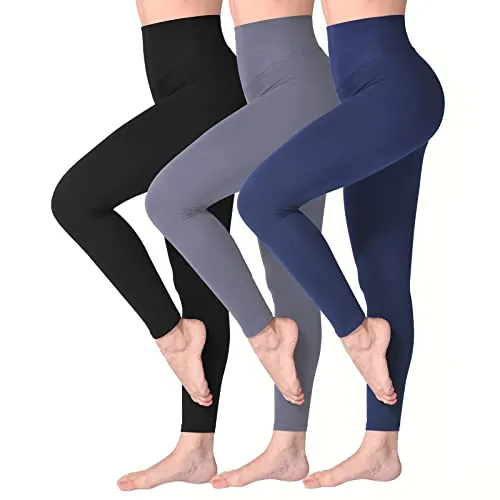 SINOPHANT Mallas Deporte Mujer de Cintura Alta, Leggins de Control de Abdomen Opacas, Elásticas, Leggings Mujer Vestir, Suaves como la Mantequilla XXL 3 Piezas Negro/Azul Marino/Gris