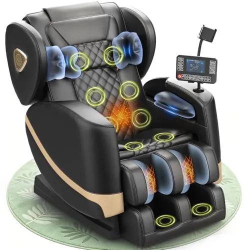 Gegcucey Sillón de Masaje, con Modo de Gravedad Cero, 14 Ruedas y 8 Airbags de Confort, con Calefacción para Cintura y Piernas, Masaje de Pies, Reproductor Bluetooth y Pantalla Táctil (Negro)