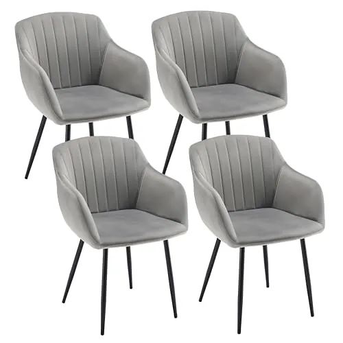 Goeurvant Sillas Comedor Pack 4 con Reposabrazos Silla Comedor Terciopelo Sillas de Cocina Patas de Metal para Cocina, Salon, Gris Claro