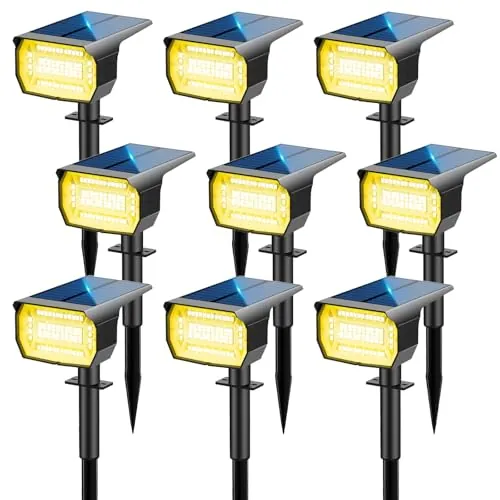 LOTMOS [72 LED/9 Piezas/3000K Luces Solares LED Exterior Jardin Impermeable IP67 Focos LED Exterior Solares Lampara Luz Solar Exterior para Patio,Caminos,Terraza,Suelo,Calzada,Piscina,Césped,Carril