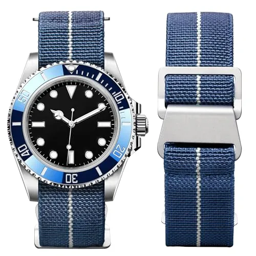 BINLUN Elástico Nylon Correa Reloj Marina Nacional Cierre de Gancho Correa para Reloj Calidad Alta con Hebilla Negra Plateada para Hombre Mujer 18/20/22mm
