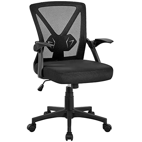Yaheetech Silla de Oficina con Soporte Lumbar Reposabrazo Ajustable Negra