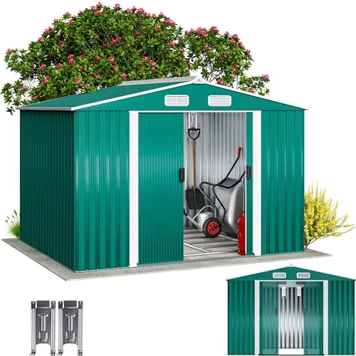 GARDEBRUK Caseta de Jardín Exterior 5m² con Base Puerta Corredera Verde