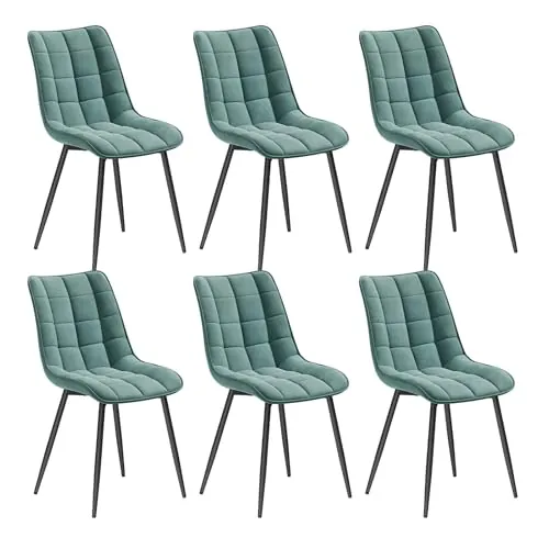 WOLTU Juego de 6 Sillas Comedor,Terciopelo,Turquesa | Patas Metálicas, Carga 150kg, Asiento Antideslizante Cómodo, Uso Hogar Comedor Salón Dormitorio