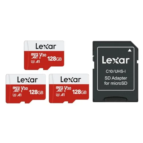 Lexar Tarjeta Micro SD de 128 GB con Adaptador, 3 Paquetes, hasta 100 MB/s