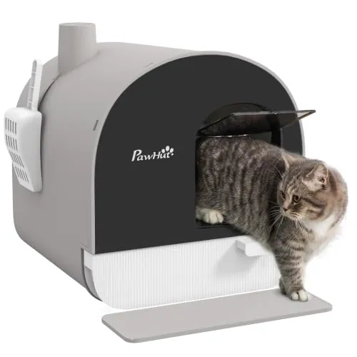 PawHut Arenero Cerrado para Gatos Bandeja Extraíble 43x44x47 cm Gris