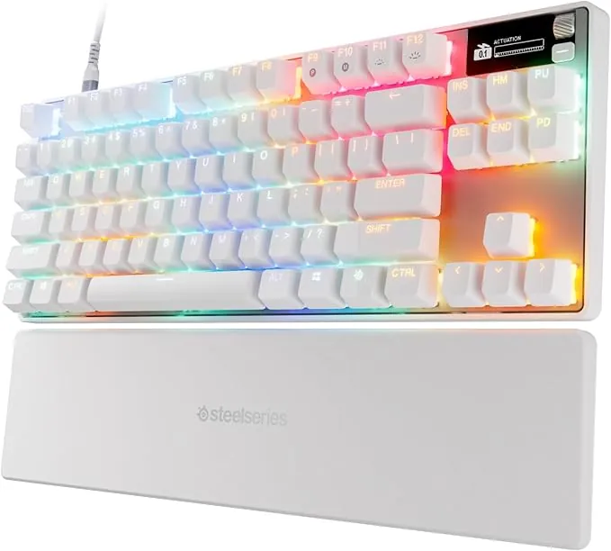 SteelSeries Apex Pro TKL Gen 3 Blanco - Teclado Mecanico Gaming - HyperMagnetic Interruptores OmniPoint 3.0 - Accionamiento Ajustable - Rapid Trigger - Preajustes - Rapid Tap - RGB - OLED - US QWERTY