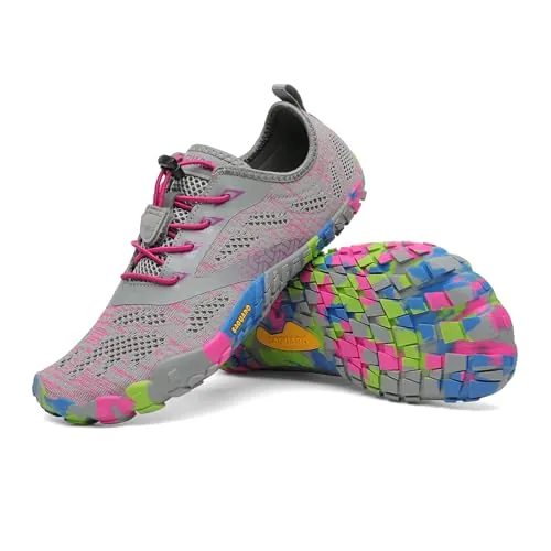 SAGUARO Mujer Barefoot Zapatillas Minimalistas Calzado Barefoot para Wide Tox Box, Smart II - Zapatos Barefoot Rosa Gris,Gr.39