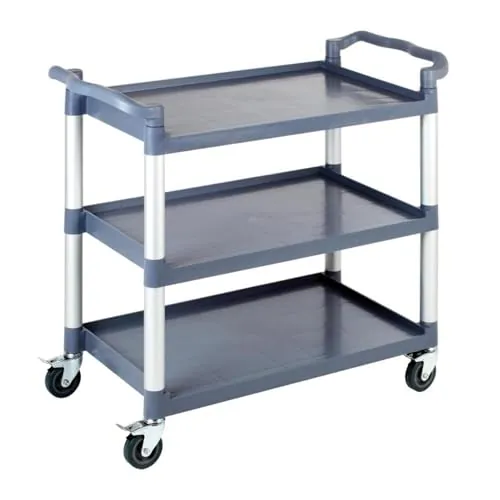 APS Carro de Servicio con Marco de Aluminio, 3 estantes, espaciado en Cada Planta 31 cm, 4 Ruedas giratorias, Todas con cerraduras.