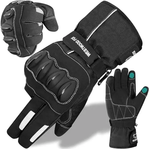 WESTWOOD FOX Guantes de Moto Guantes Impermeables Invierno Térmicos Hombres Montar a Prueba de Viento Scooter Deportes de Motor Pantalla Táctil Verano Cálido (Black, 2XL)