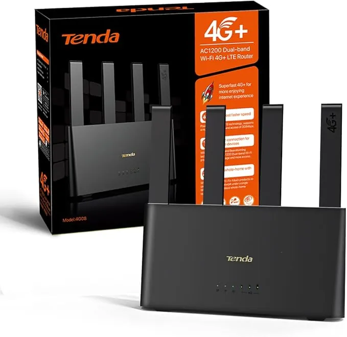 Tenda 4G08 - Router 4G+ SIM, WiFi de Doble Banda AC1200 CAT6 hasta 300Mbps, Router Tarjeta SIM Nano con 4 Antenas Externas, Puerto Gigabit LAN/WAN, OpenVPN, MU-MIMO, Mesh Wi-Fi+, Plug & Play