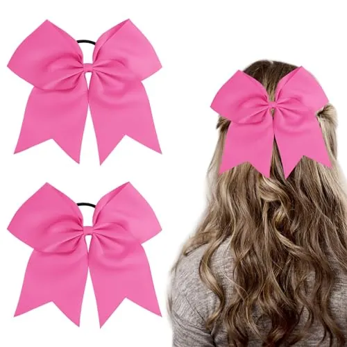 WLLHYF - 2 lazos para el pelo grandes para animar de 8.0 in, soporte para cola de caballo, hecho a mano, accesorios para el pelo para animadoras, adolescentes y niñas (rosa)