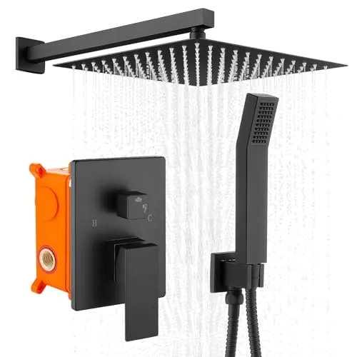 Hausharbor Columna de Duchas, Juego de Ducha Empotrado, Negro
