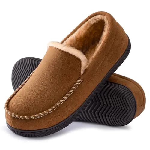 RockDove Zapatilla de Casa Loaver con Franela Hombre, 42 EU, Canela | Material estable, Elásticos flexible, Forro franela transpirable, Suela antideslizante y de espuma memoria, Lavable a máquina