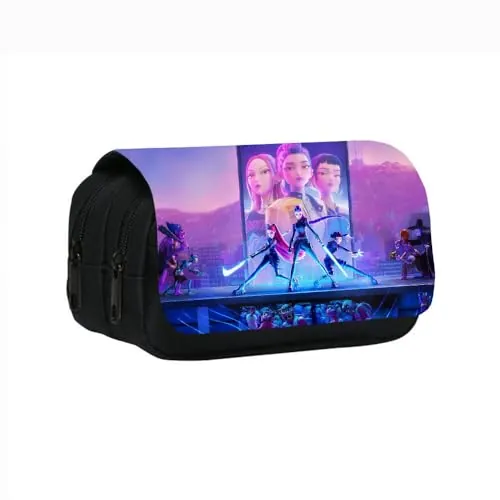Merch de K-p-o-p De-mo-n Hu-nt-r estuche para niñas y adolescentes, Estuche para lápices de gran capacidad y tres compartimentos, Estudiantes, Escuela, Oficina, Caja de almacenamiento de maquillaje