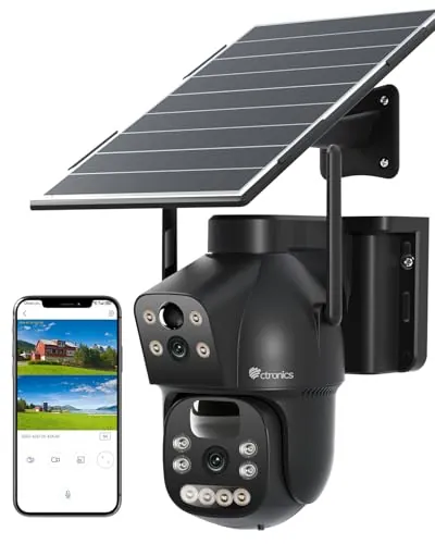 Ctronics 4G LTE Cámara con Tarjeta Sim Exterior【Doble Lente】 15600mAh Batería 8W Panel Solar Cámara Vigilancia Exterior sin Cable Detección PIR Visión Nocturna Colorida PC/Cloud/IP66-No WiFi (Negro)