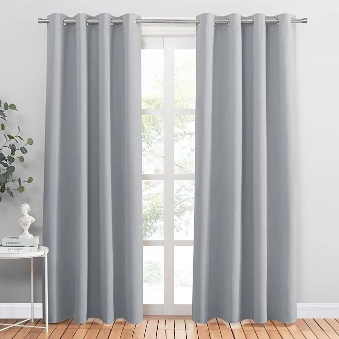 Deconovo Cortinas Térmicas Aislantes Frío y Calor Opacas Blackout – Cortinas Modernas para Salon y Dormitorio, 2 Piezas con Ojales 140x240 cm, Negro, Elegantes Curtains Aislantes para Hogar