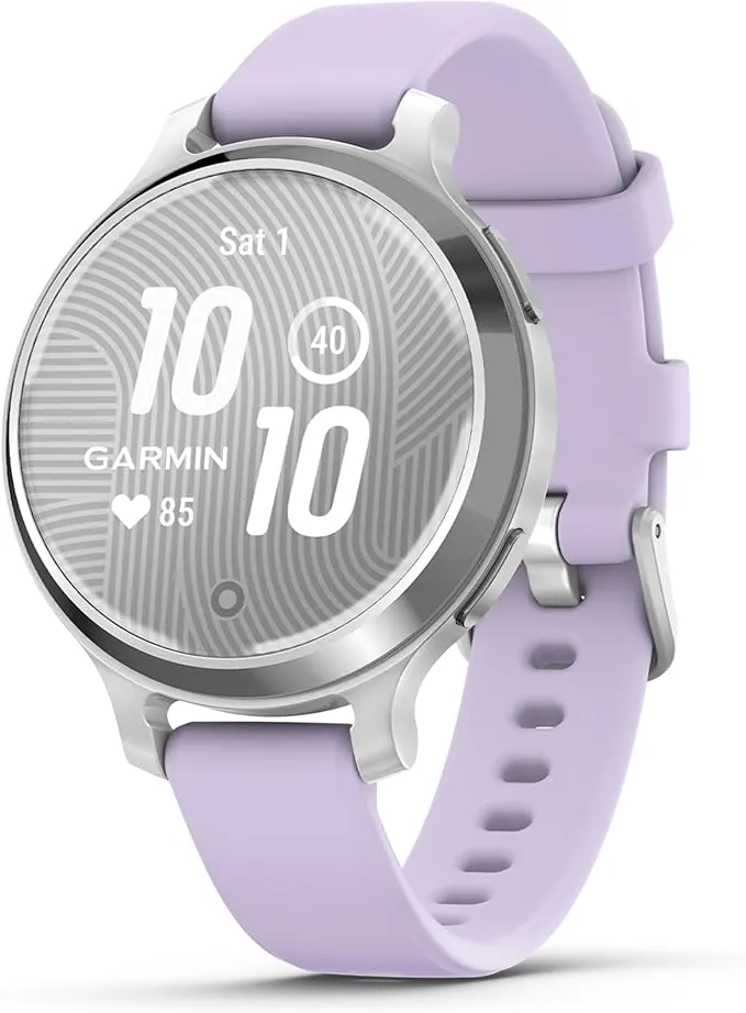 Garmin Lily 2 Active, Reloj Inteligente con GPS, Diseño Elegante, Datos de Salud y Forma Física, Pantalla Táctil, Notificaciones Inteligentes, Autonomía hasta 9 días, Plata con Correa Morada