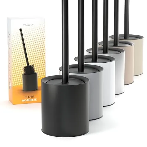 SAVEGA Escobilla Baño Silicona Antibacteriana - Escobillero Baño Acero Inoxidable – Diseño con Protección Antisalpicaduras (Negro Mate)