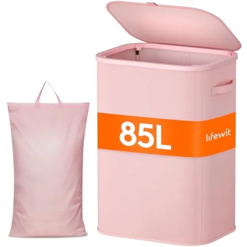 Lifewit Cesto Ropa Sucia, Cesta Ropa Plegable con Bolsa Extraíble y Asa, Cubo Ropa Sucia con Tapa, Laundry Basket para Dormitorio, Baño, Lavandería, Dormitorio, 85 L, Rosa