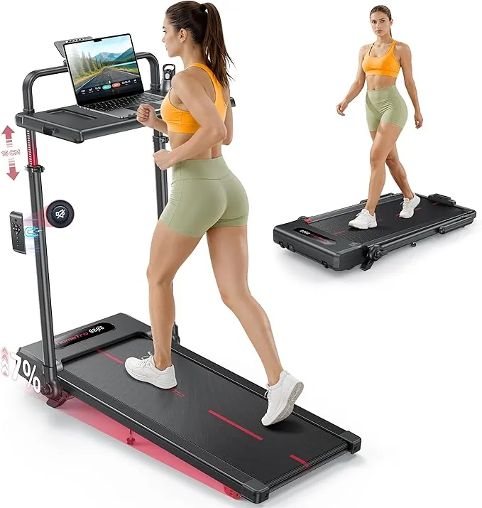 Cinta de Correr Eléctrica Hometro 6 en 1 de 3.0 HP, Plegable con inclinación del 7%, Pantalla Dual, pasamanos de Altura Ajustable y Alfombrilla para Caminar bajo la Mesa de 12 KM/H