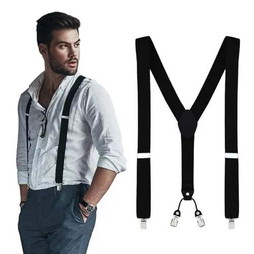 DonDon Tirantes hombre anchos 3,5 cm con 4 clips extra fuertes tirantes para pantalones hombre - negro