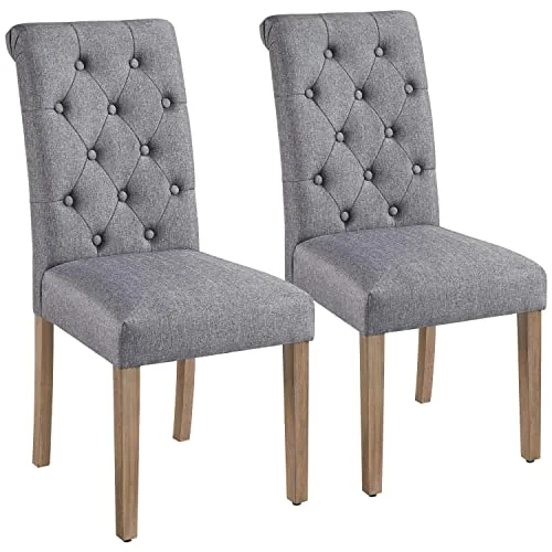 Yaheetech Juego de 2 Sillas de Comedor Silla Acolchada de Tela Gris Oscuro