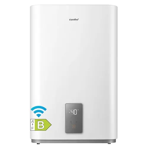 COMFEE' CWH15ED1350EUW Calentador Eléctrico de Pared de 50L, Doble Tanque, con Espacio para Debajo del Fregadero, Compacto y Fácil de Instalar, Conexión Wi-Fi, Control Remoto por Aplicación, Blanco