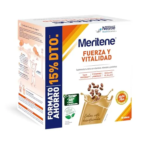 Meritene Fuerza Y Vitalidad Batido Nutricional En Polvo, Sabor Cocolate, 30 Sobres