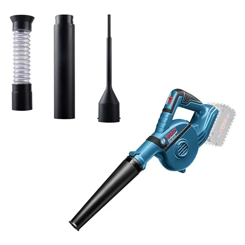 Bosch Professional 18V System soplador a batería GBL 18V-120 (incl. 4 adaptadores, boquilla estándar, tubo prolongación, boquilla de profundidad, depósito de recogida de polvo, sin batería/cargador)