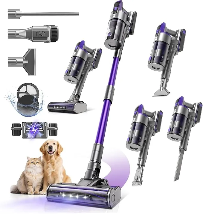 Redkey X18 Aspiradora sin Cable 60KPa/650W/80Mins, 8 en 1 Aspiradora Inalámbrico de Pantalla Tactl LED Modo Automatico Inteligente Autocargable, Autoportante para Suelos/Alfombras/Pelo de Animales