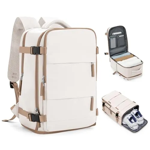 HPLQQ Mochila Viaje Cabina Avion 40x30x20 para Ryanair Mochilas para Mujer Bolsa de Cabina Equipaje de Mano Cabina Avion Mochila de Senderismo Mochila Impermeable Cabina Mochila,E12-beige Con Marrón