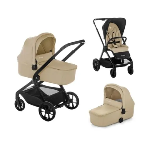Be Cool Kombo, Cochecito Bebé 2 Piezas con Capazo Rígido Elevable y Silla de Paseo Reversible, Plegado con una Mano, Desde el Nacimiento hasta 22 kg, Beige