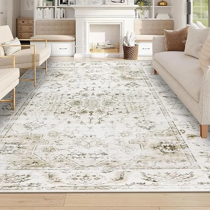 Homcomodar Alfombra Salon Pelo Corto 160x230cm Alfombra Dormitorio Matrimonio Carpet Rugs for Living Room Alfombras Lavables de Salon Comedor Habitacion Beige