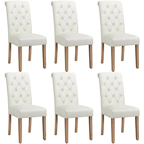 Yaheetech Juego de 6 Sillas de Comedor Silla Acolchada de Tela Beige