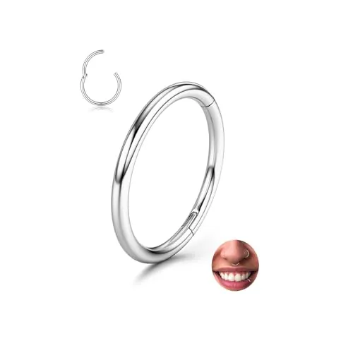 BodyBonita Piercing Nariz Aros con Bisagra - 316L Acero Quirúrgico sin Costuras 18G Septum Piercing Joyas Hipoalergénico Labio CartíLago Hélix Daith Caracola Trago Torre Ombligo 8 mm-Plata