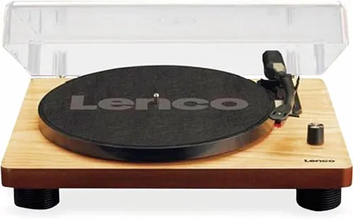 Lenco LS-50 Giradiscos de vinilo con caja de madera y altavoz, USB, conversión de vinilo a digital, cubierta protectora, transmisión por correa, 2 x Stylus (aguja)