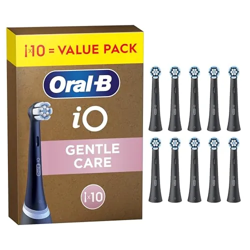 Oral-B iO Gentle Care Cabezales de Recambio Originales, Negros, Pack de 10 - Recambios para Cepillos de Dientes Eléctricos Oral B iO, Cepillado Delicado para Encías Sensibles, Filamentos Suaves