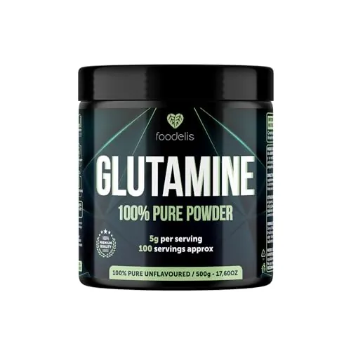 Foodelis L-Glutamina en Polvo 500 g | Sin Sabor | 5 g por Dosis (100 dosis) | 100% L-Glutamina Pura Sin Aditivos | Fácil de Mezclar | Incluye Dosificador