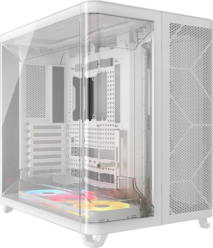 CORSAIR Air 5400 LX-R RGB iCUE Link Caja para PC semitorre panorámica de Triple cámara – 3 Ventiladores LX-R RGB Reverse-Rotor preinstalados – conductos de Alto Flujo y bajo Ruido – Blanca