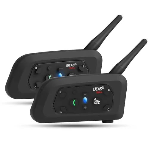EJEAS V6 Pro BT Casco de Motocicleta Bluetooth 3.0 Intercomunicador Auricular 1200M 2 Personas Full Duplex Wireless Moto Interphone Connect hasta 6 Pilotos （2 Paquete）