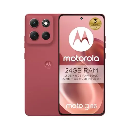 Moto g86 5G 24GB (8GB+16GB RAM Boost)/256GB Chrysanthemum, Pantalla ultrabrillante Super HD (1220p) de 6,67” + Dolby Atmos®, cámara Sony LYTIA™ 600 de 50 MP, 5100 mAh y Carga TurboPower™ de 30W