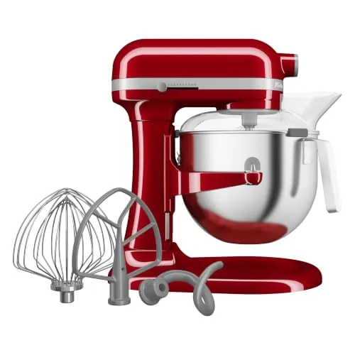 KitchenAid Batidora Amasadora Heavy Duty 6.6L, Engranajes Todo Metal, 11 Velocidades, Arranque Suave, Corte por Sobrecalentamiento, Bol 3 Puntos, Rojo Empire
