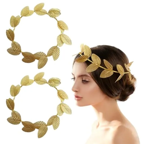 YUVKIN 2 piezas Tocado de Hoja de Laurel, Tocado Dorado, Diadema de Hojas Doradas, Corona de Cabeza Romana, Corona Accesorios para Fiestas, Cosplay, Navidad