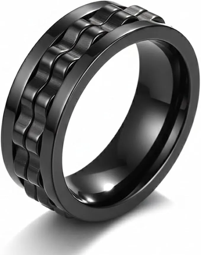 1 Pcs Anillo Antiestrés, Anillo Giratorio para Reducir el Estrés y la Ansiedad, Accesorio de Moda para Hombres y Mujeres, Acero Inoxidable Pulido (8 mm) (Negro)