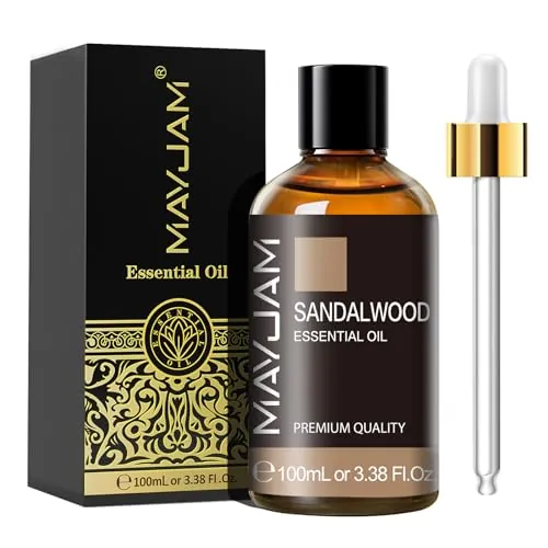 MAYJAM Aceite Esencial de Sándalo 100ml, Aceite de Sándalo para Difusor, Humidificador, Bricolaje, Hogar, Armarios