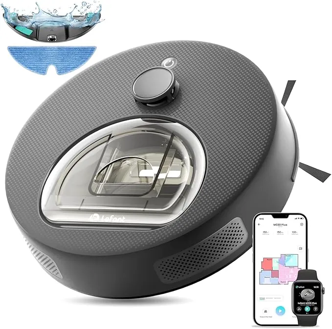 Lefant M330 Plus Robot Aspirador,Anticolisión,5000Pa,Aspiración y fregado simultáneos,Mapeo Inteligente,Navegación LiDAR,Prevención de obstáculos,Recogida de Pelo de Mascotas,Gris